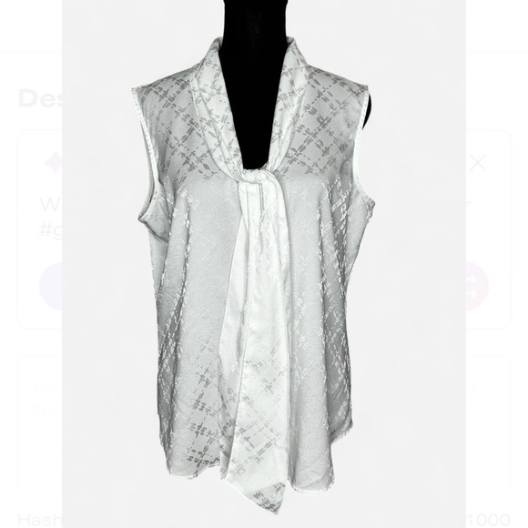 CALVIN KLEIN Textured White Sleeveless Blouse G, W/Tie Detail. Exelent Condit. - Picture 3 of 8